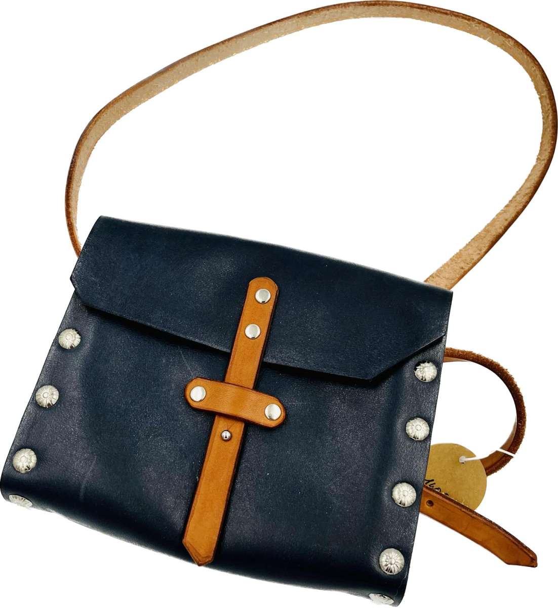 Sac JRM  Mamylene en cuir pleine fleur et bois, couleur bleu petit modèle