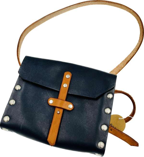 Sac JRM  Mamylene en cuir pleine fleur et bois, couleur bleu petit modèle