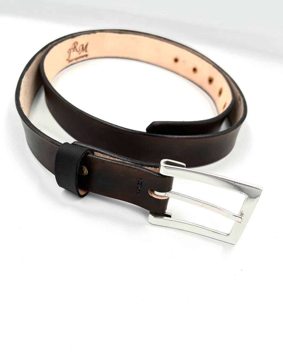 Ceinture Jean-Pierre cuir marron foncé artisanale - JRM Maroquinerie